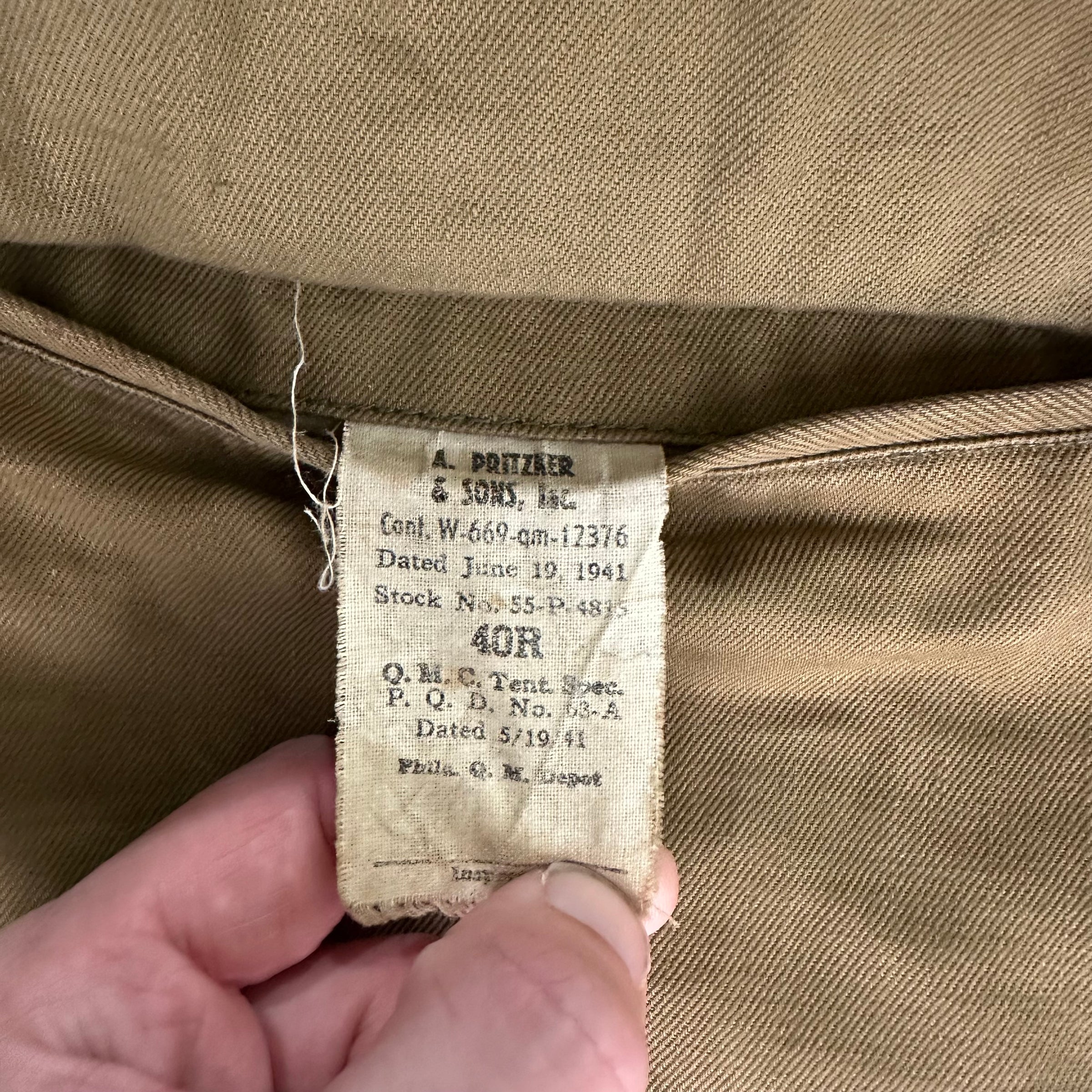 1940’s WWII US Army Sheepskin Lined Parka Type Overcoat Size 40
