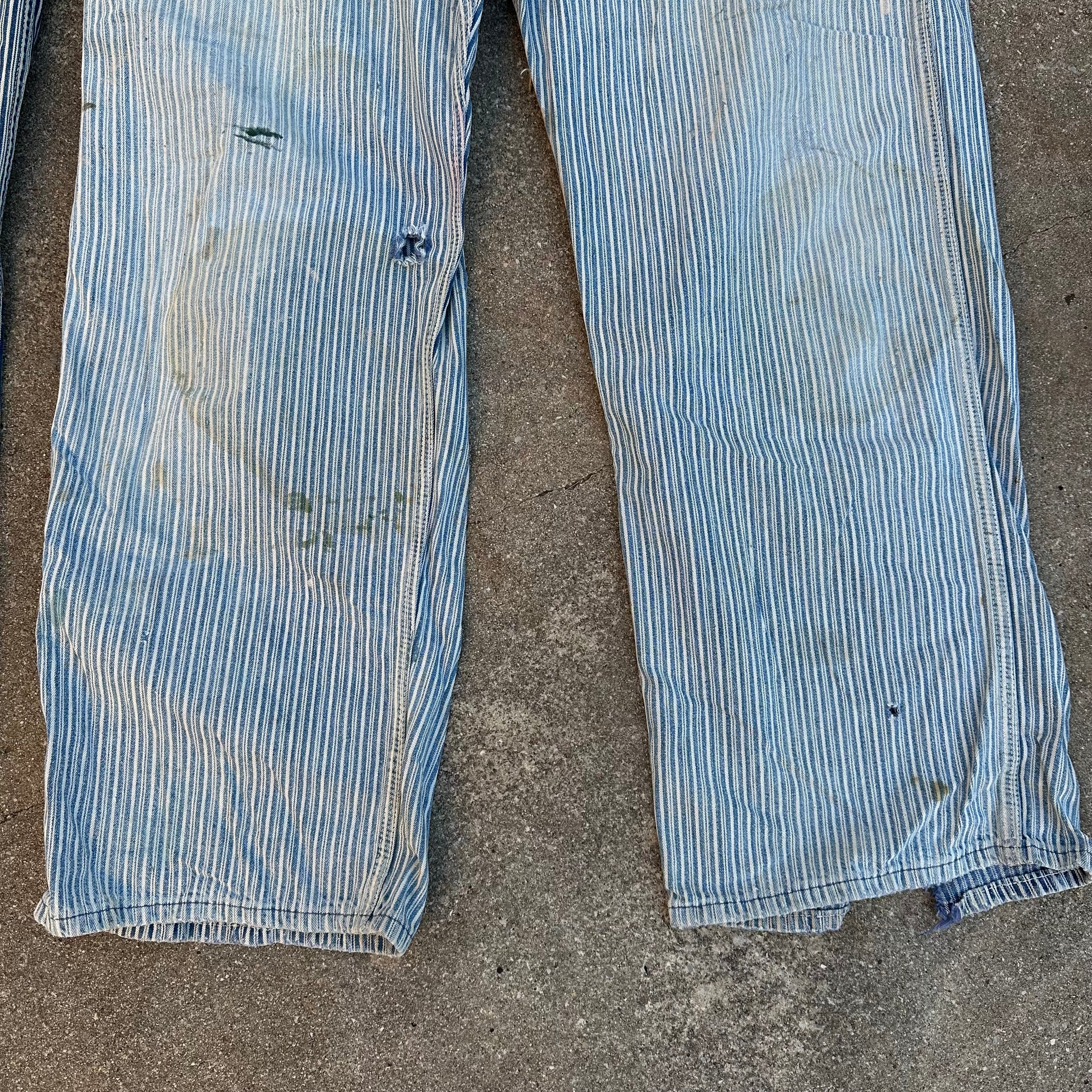 1950’s Thrashed Anthony’s Buckhide Hickory Stripe Overalls 38” Waist