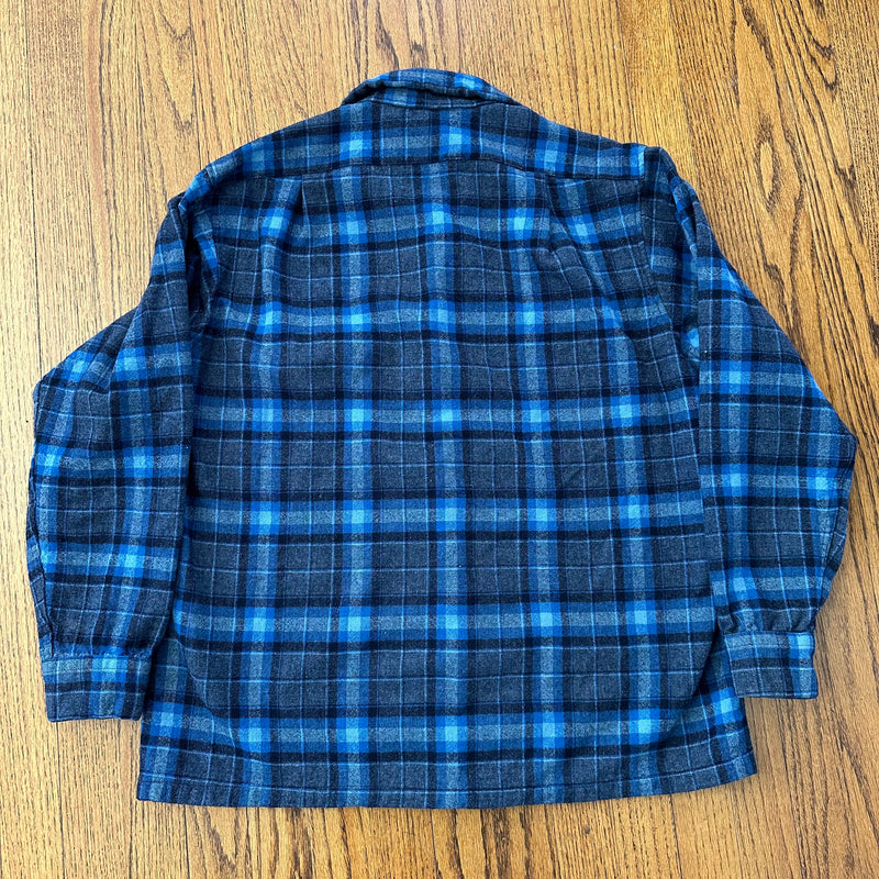 1970’s Pendleton Blue Plaid Wool Board Shirt Large