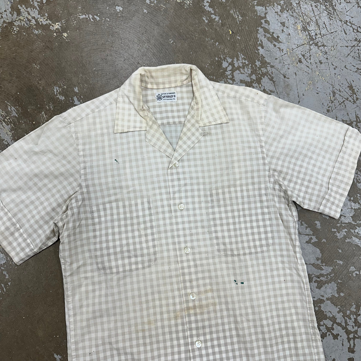 1950’s/60’s Sitterley Co Grey Gingham Cotton Loop Collar Shirt Medium