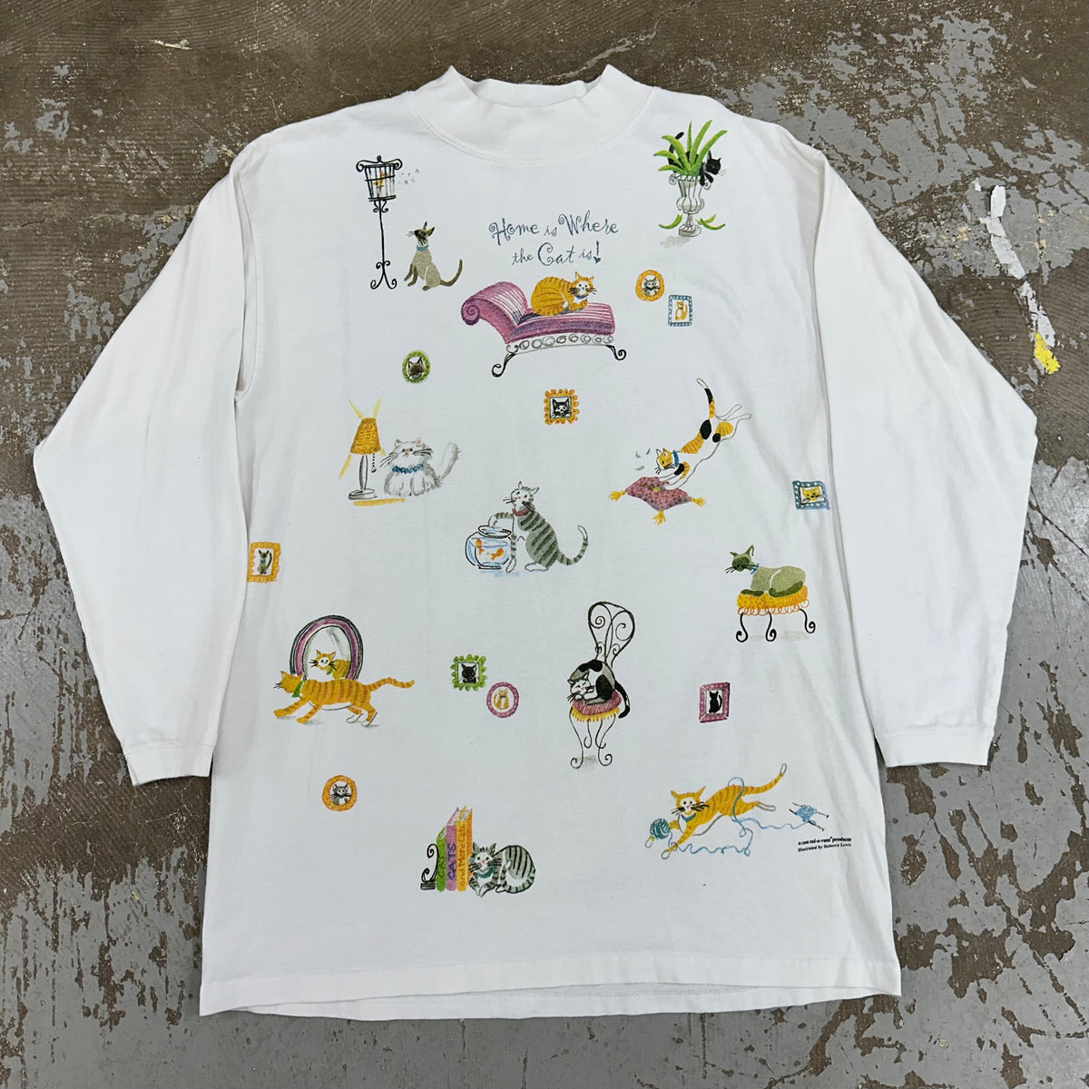 1990’s Relevant Products Home is Where The Cat Is Turtleneck Long Sleeve T-Shirt Large