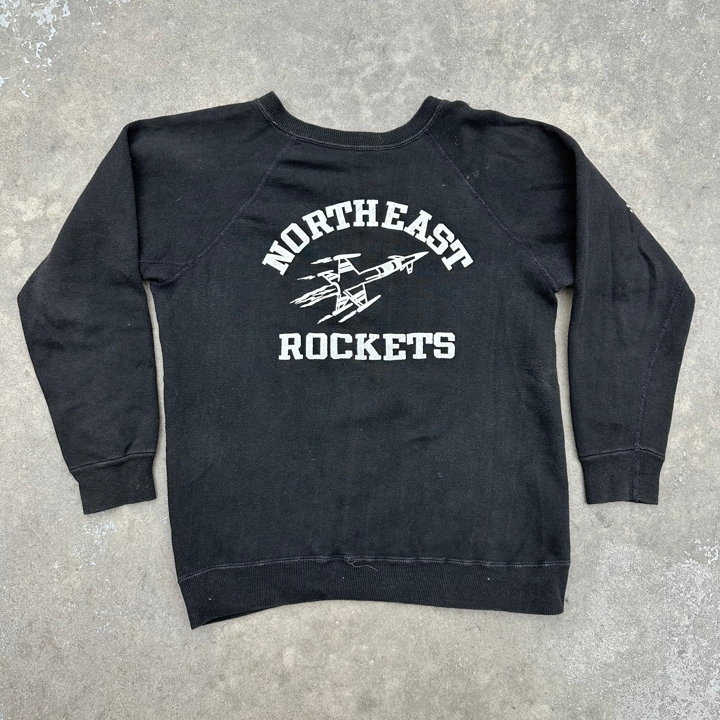 1960’s Northeast Rockets Flock Print Black Crewneck Sweatshirt Small