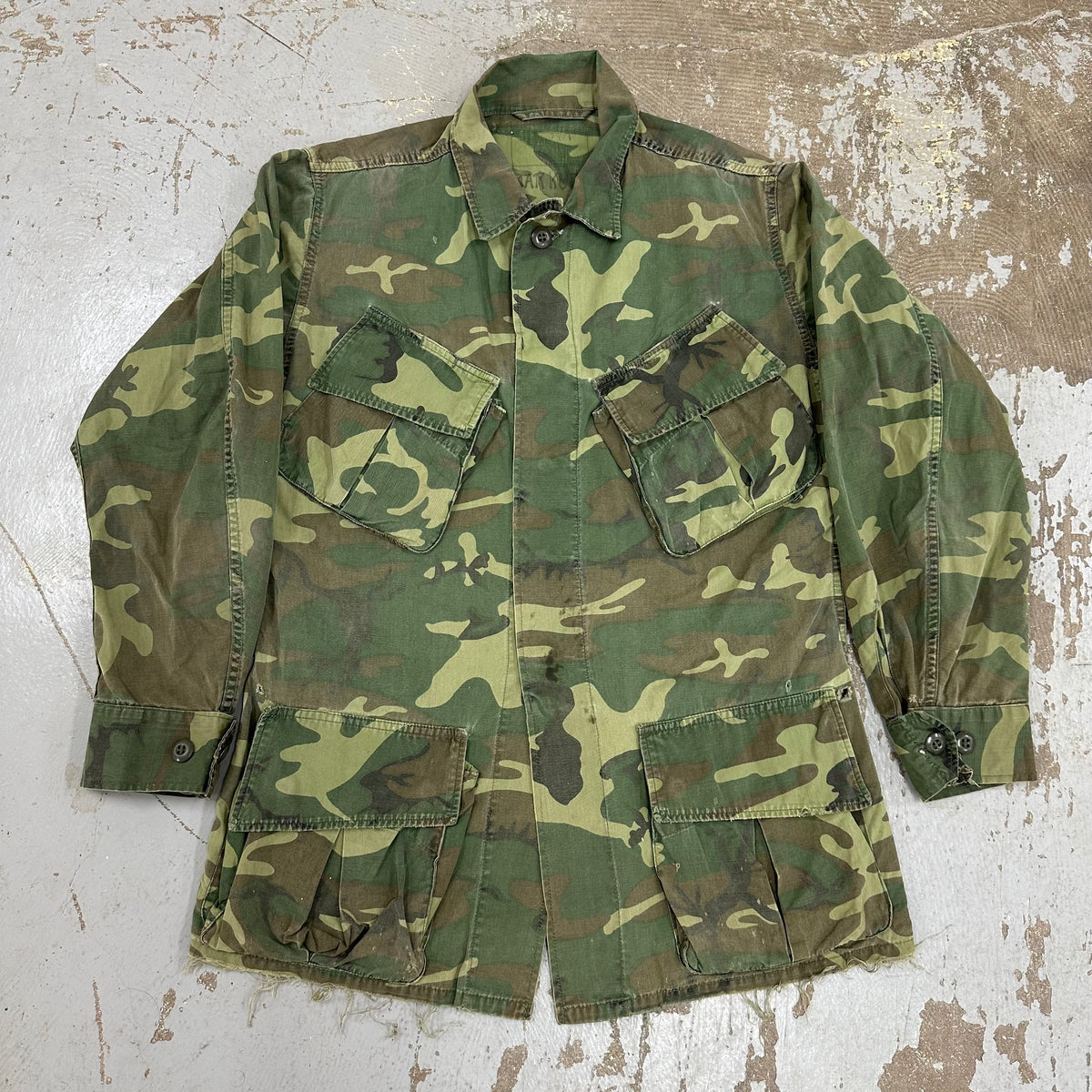 1960’s Vietnam War Poplin ERDL Camo Jungle Jacket Small Regular