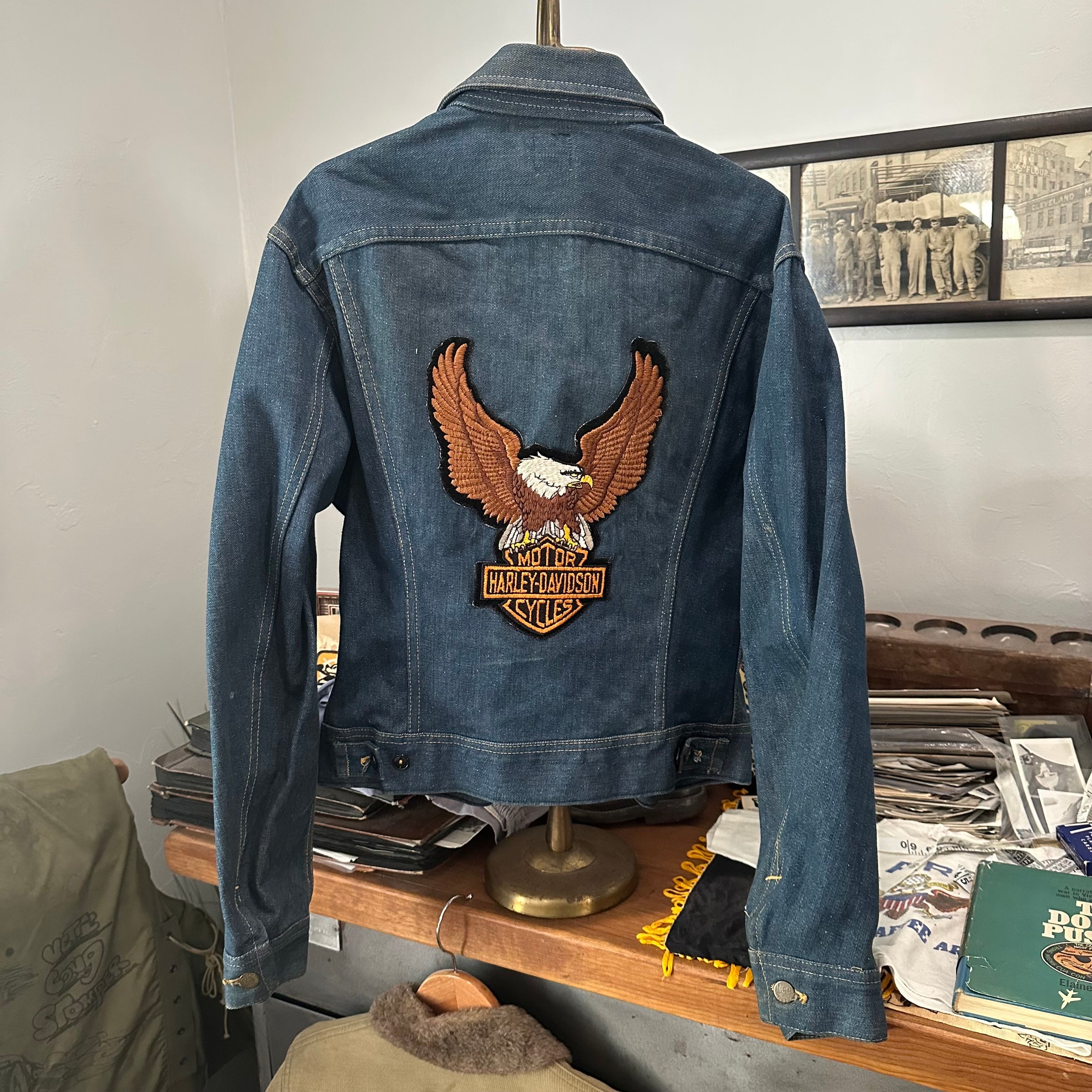 1970’s Deadstock/Mint Lee 101J Denim Jacket With Harley Davidson Patches