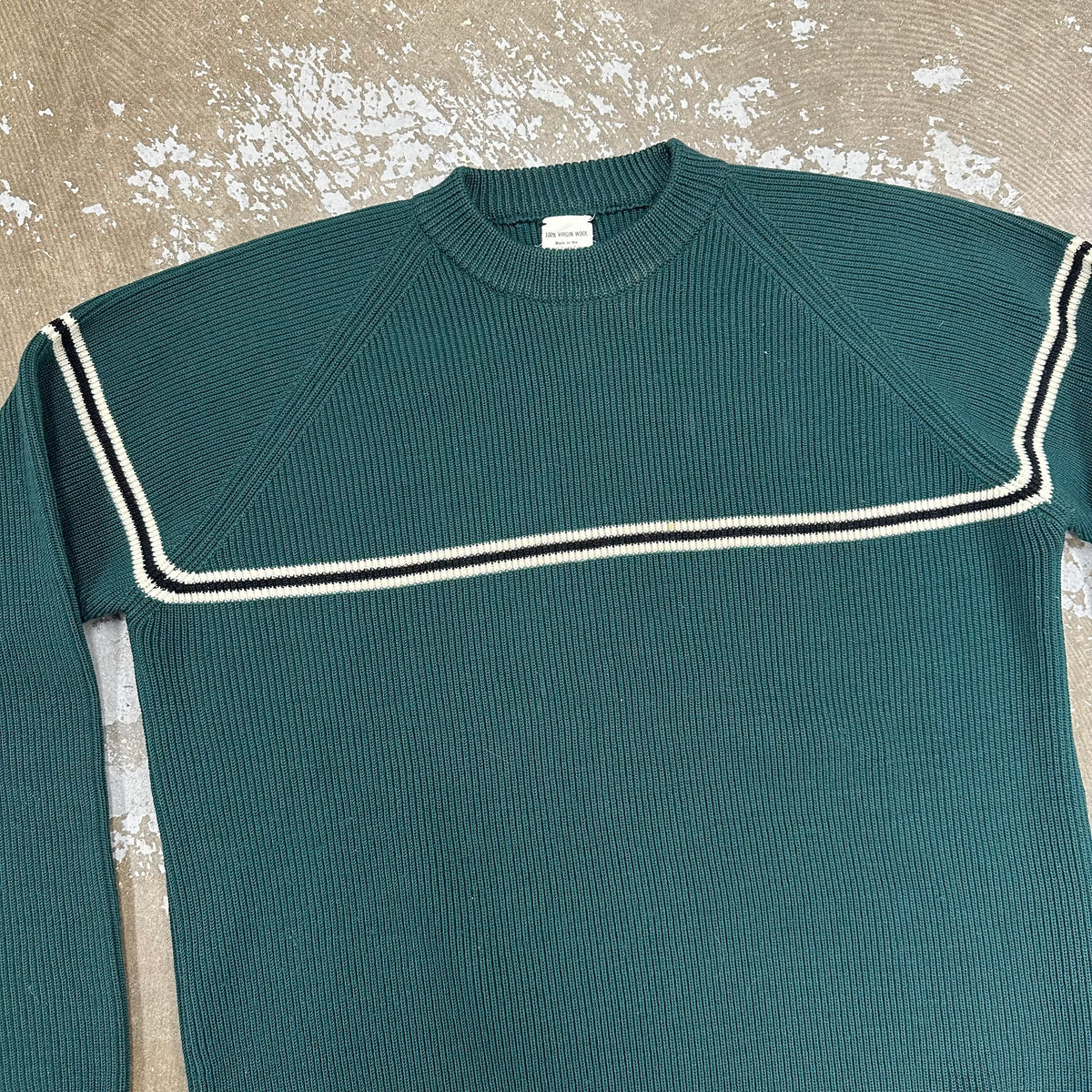 1980’s Hong Kong Made Green Striped Wool Sweater Medium