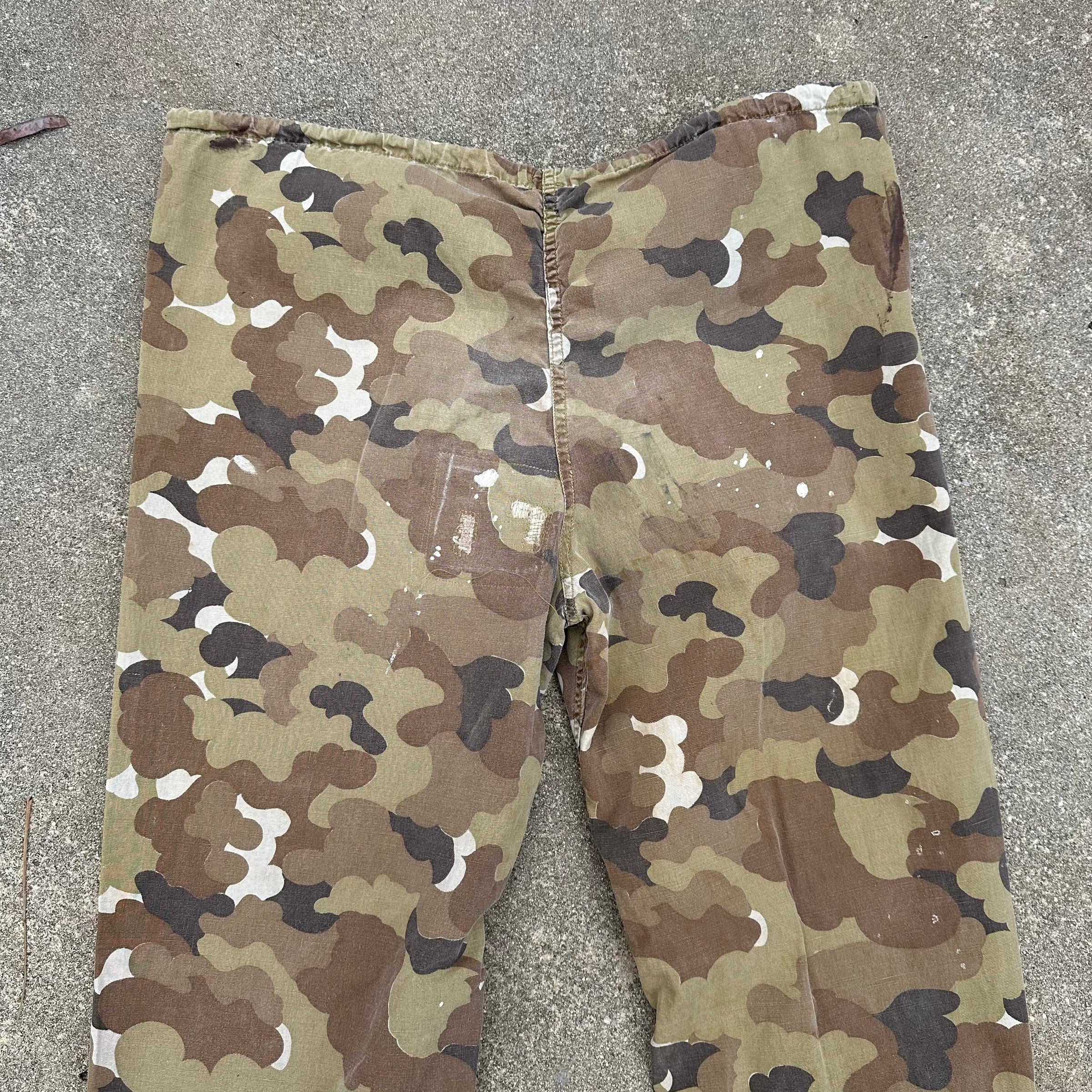 1960’s/70’s Vietnam War ARVN Police Cloud Camo Cotton Shell Pants 28” - 39” Waist