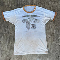 1970’s Support Wildlife Drink Wild Turkey Thrashed Ringer T-Shirt Small