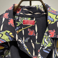 1940’s The Kahala Black Base Rayon Hawaiian Shirt Large