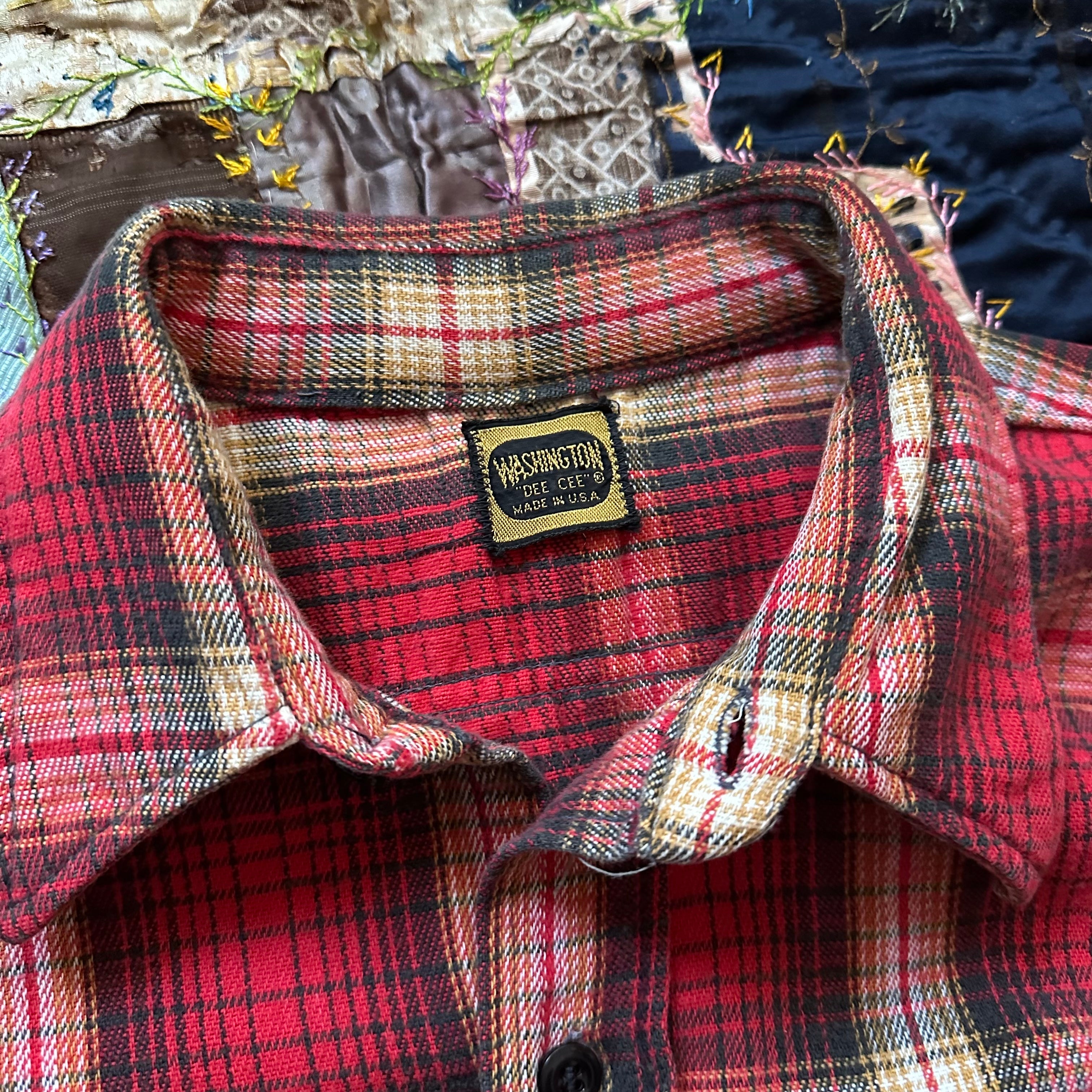 1950's Washington Dee Cee Plaid Cotton Flannel Shirt 23.5