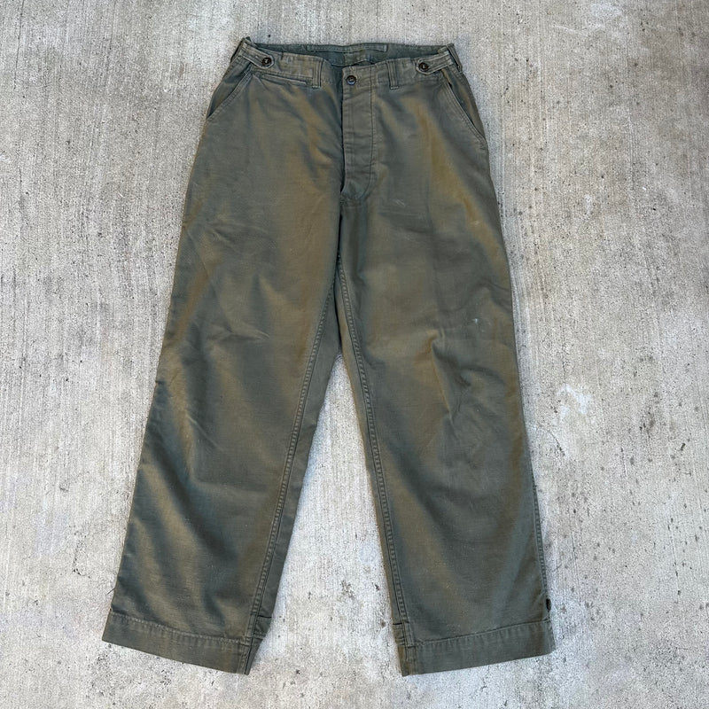 1940's WWII M-43 OD Cotton Field Trousers 33” - 34” x 30”