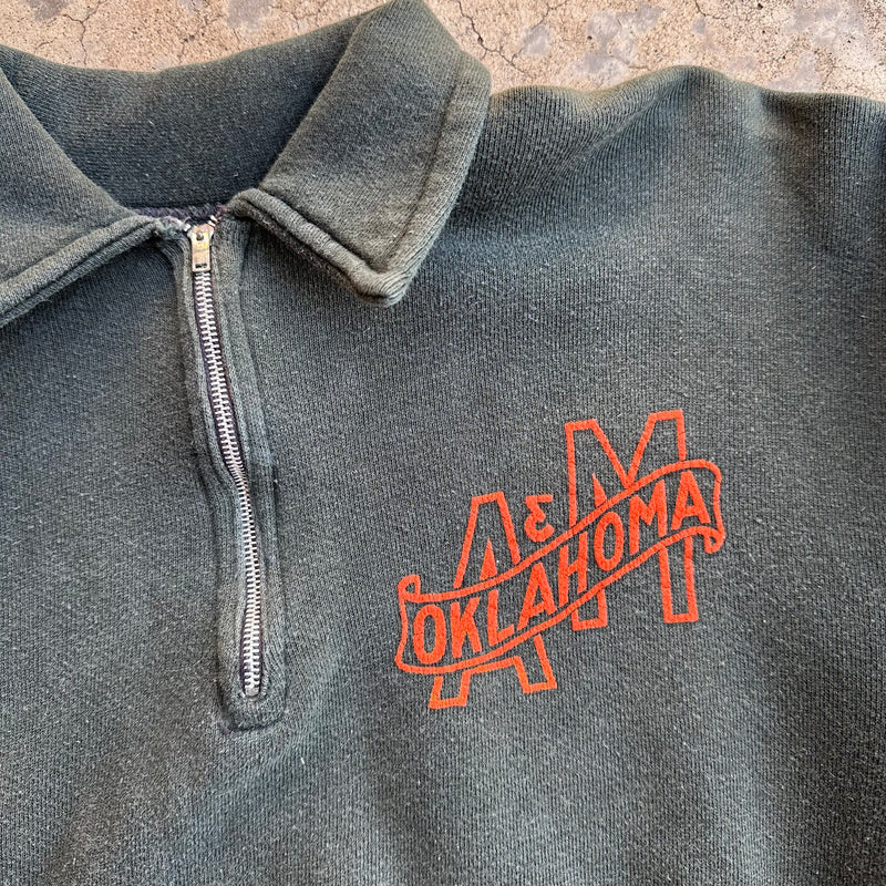 1940’s/50’s Oklahoma A&M Flock Print Quarter Zip Sweatshirt