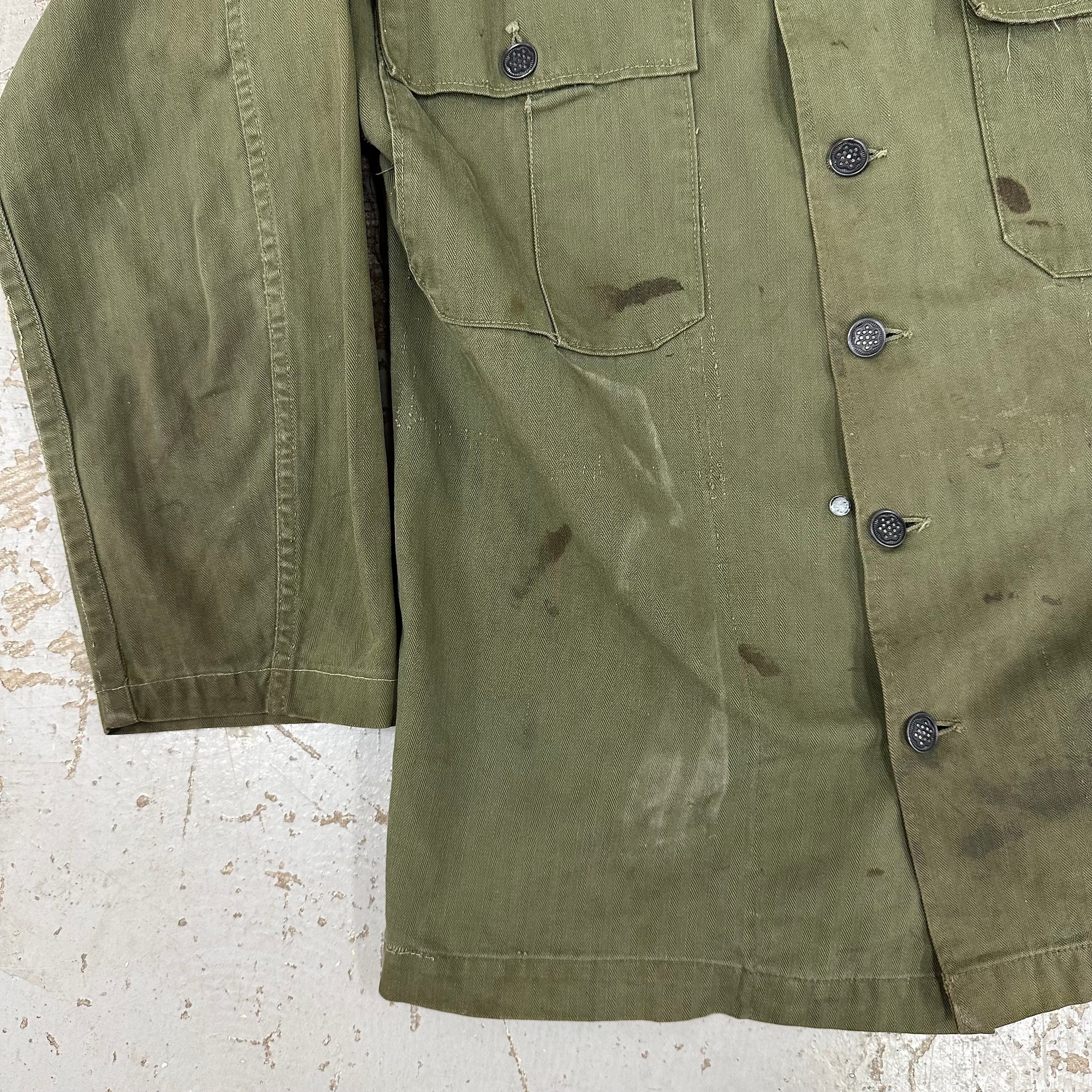 1940’s Thrashed WWII US Army HBT Shirt Size 40R
