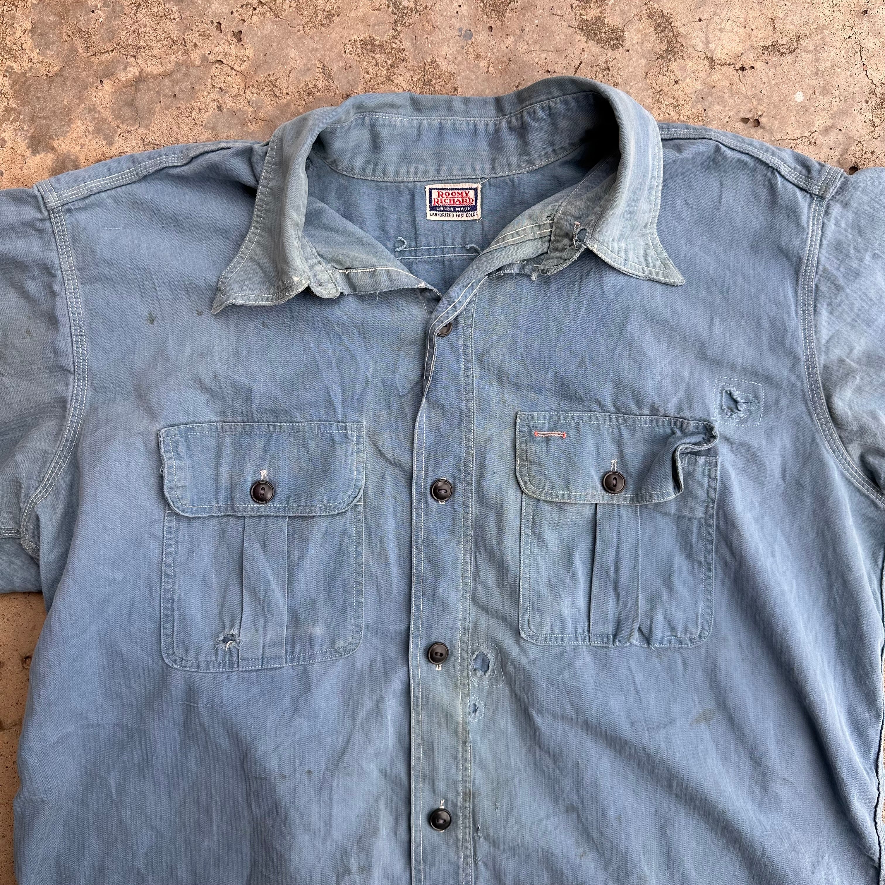 1940's Roomy Richard Blue HBT Work Shirt Large – Little Chum