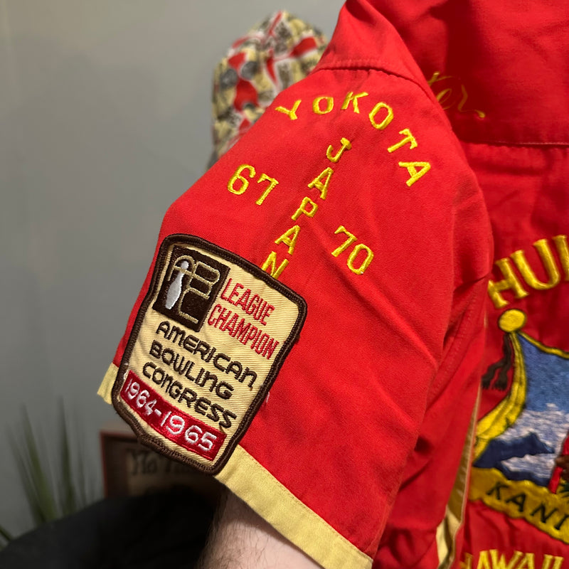 1970’s USAF Yokota Air Base Hawaiian Club Military Souvenir Bowling Shirt Large