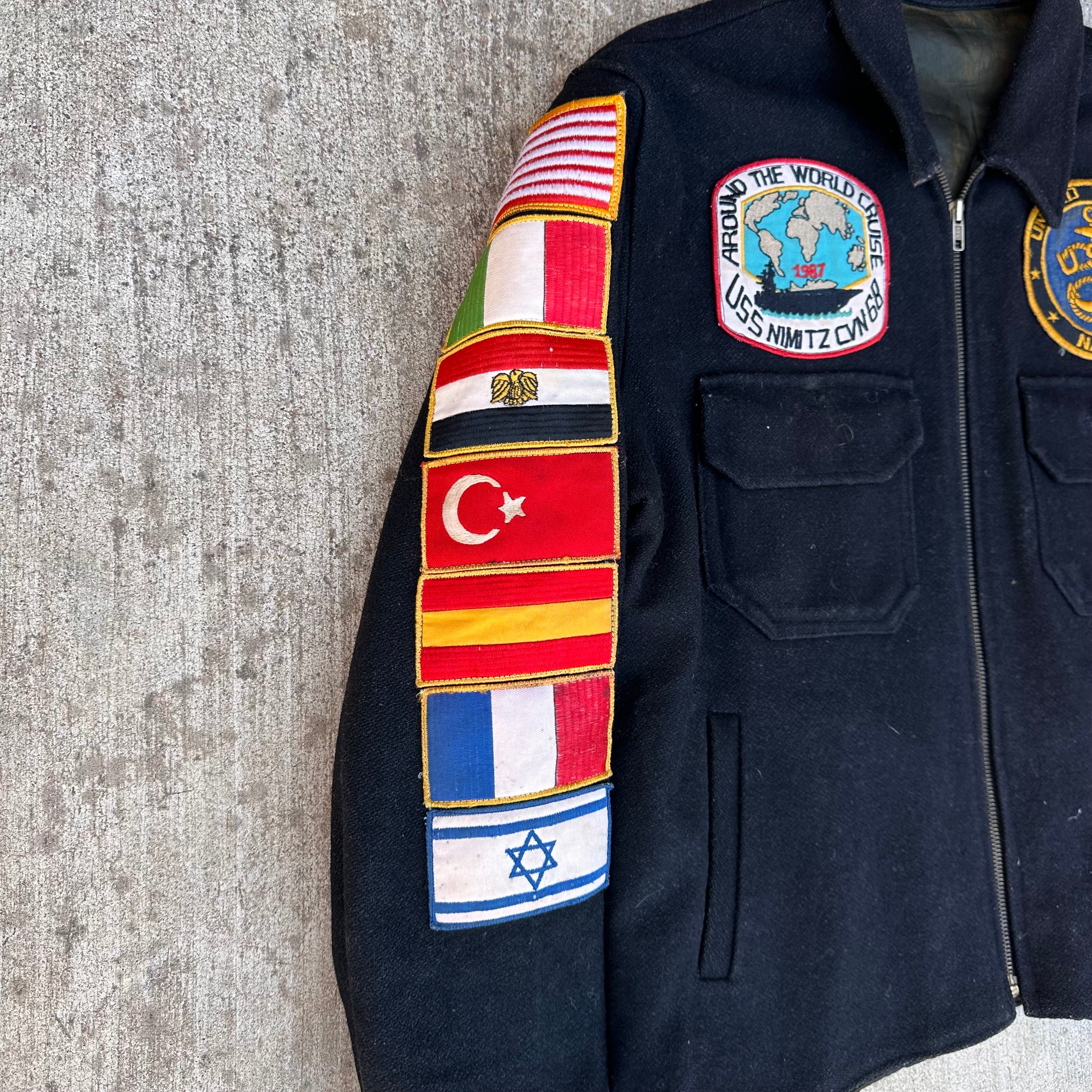 1980's US Navy Wool Mediterranean Cruise Souvenir Jacket 25” Chest