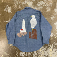 1970’s Seagull Painted Montgomery Ward Chambray Shirt Large