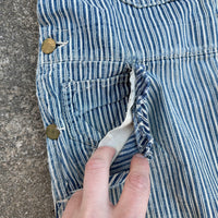 1940’s Thrashed Round House Hickory Stripe Overalls 34” Waist