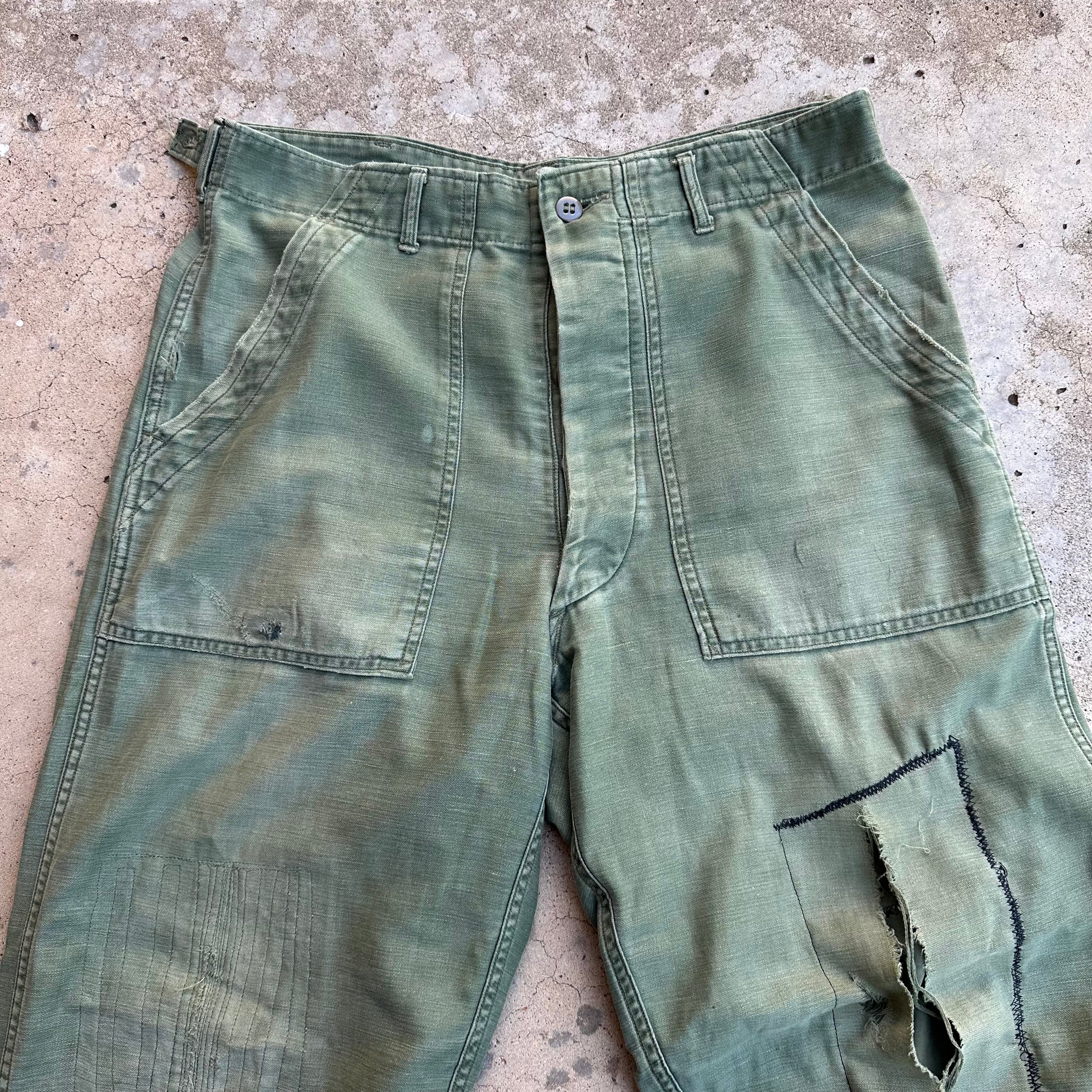 1960’s Vietnam War Repaired OG-107 Fatigue Pants Medium