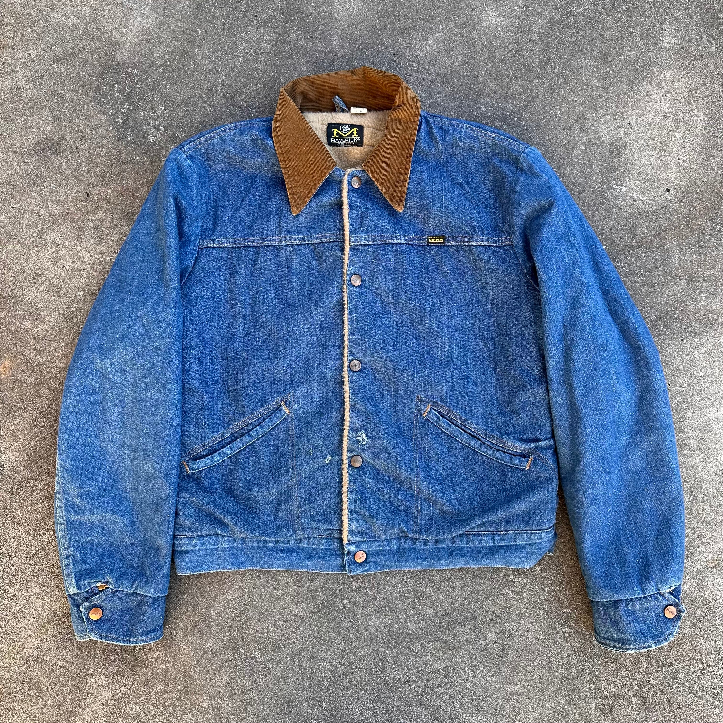 1960's Maverick Blue Bell Sherpa Lined Denim Jacket Size 42