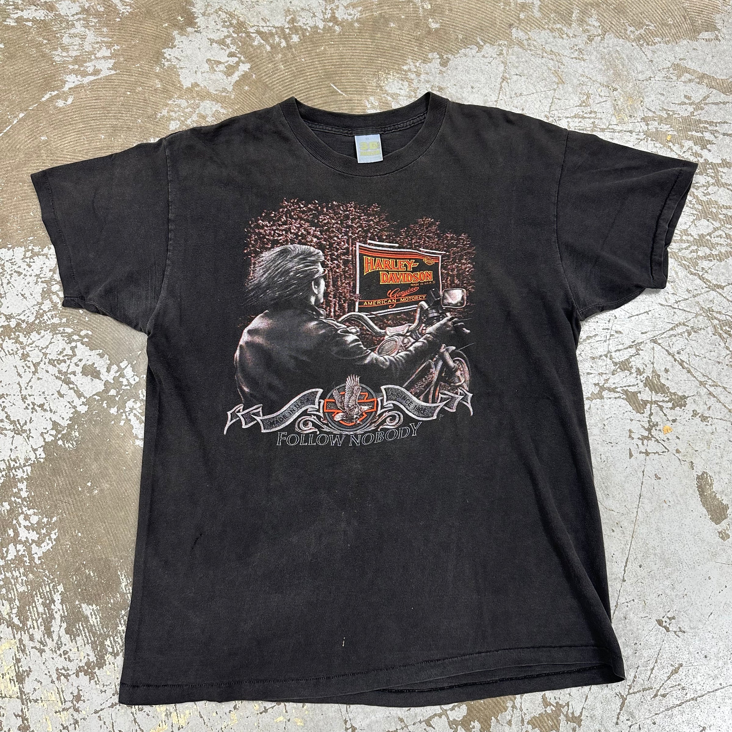 1990’s Harley Davidson Follow Nobody 3D Emblem T-Shirt XL