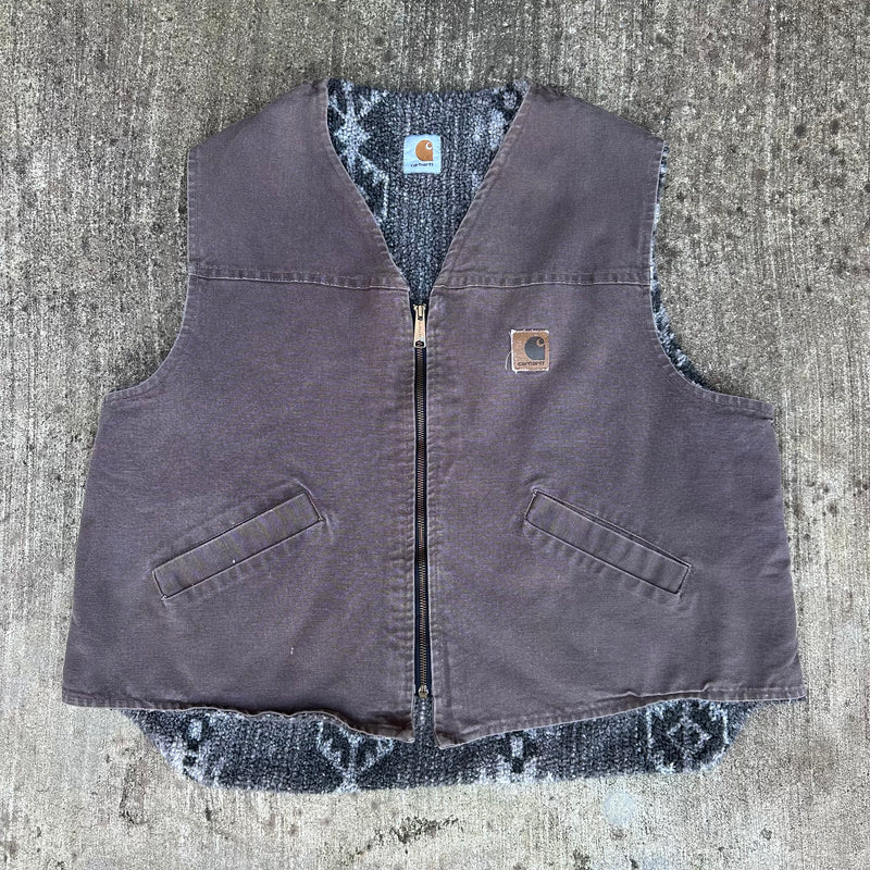 80’s/90’s Carhartt Aztec Sherpa Lined Brown Canvas Vest XL/XXL