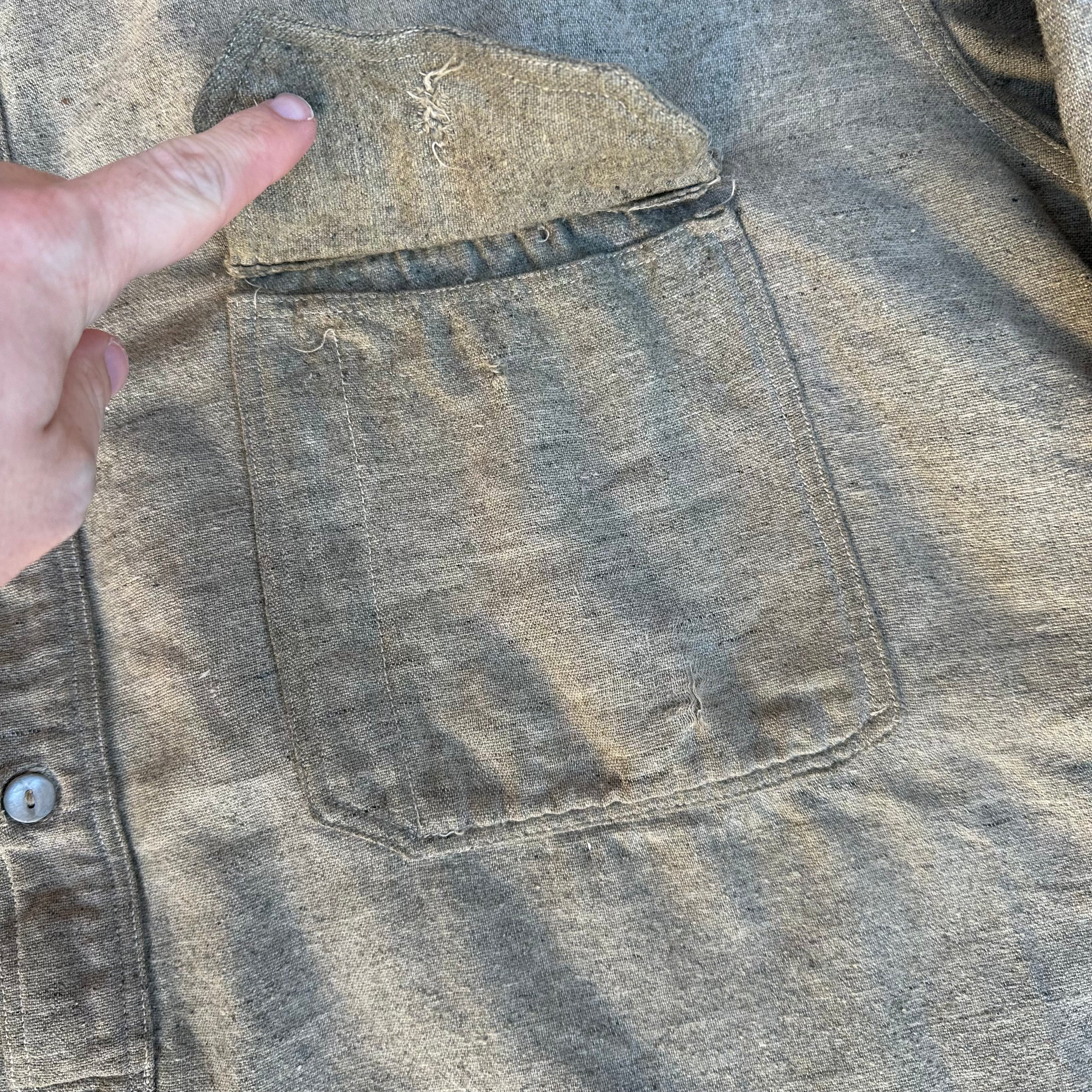 1910’s/20’s Grey Flax Wool Pullover Work Shirt XL