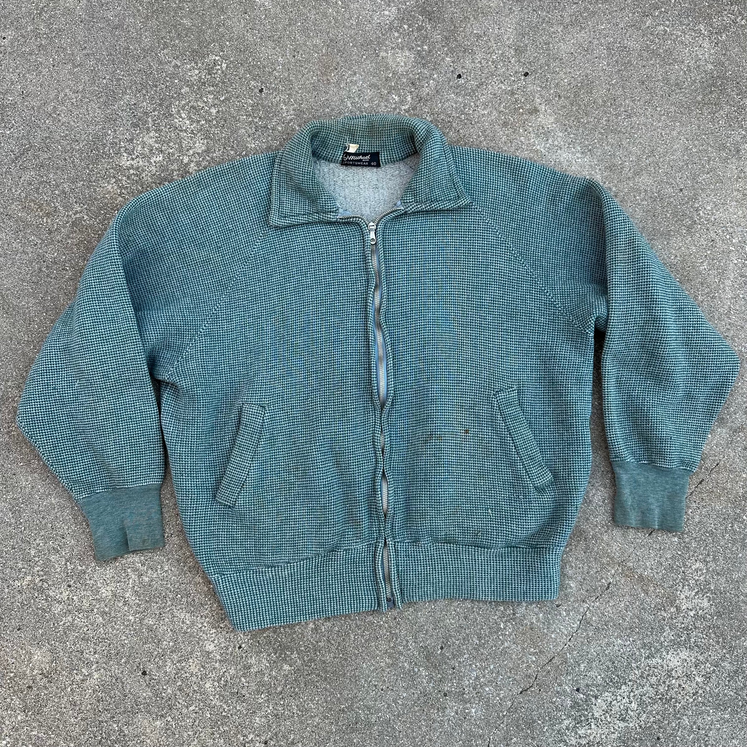 1940’s St Michael Sportswear Herringbone Cotton Full Zip Sweatshirt Size 40