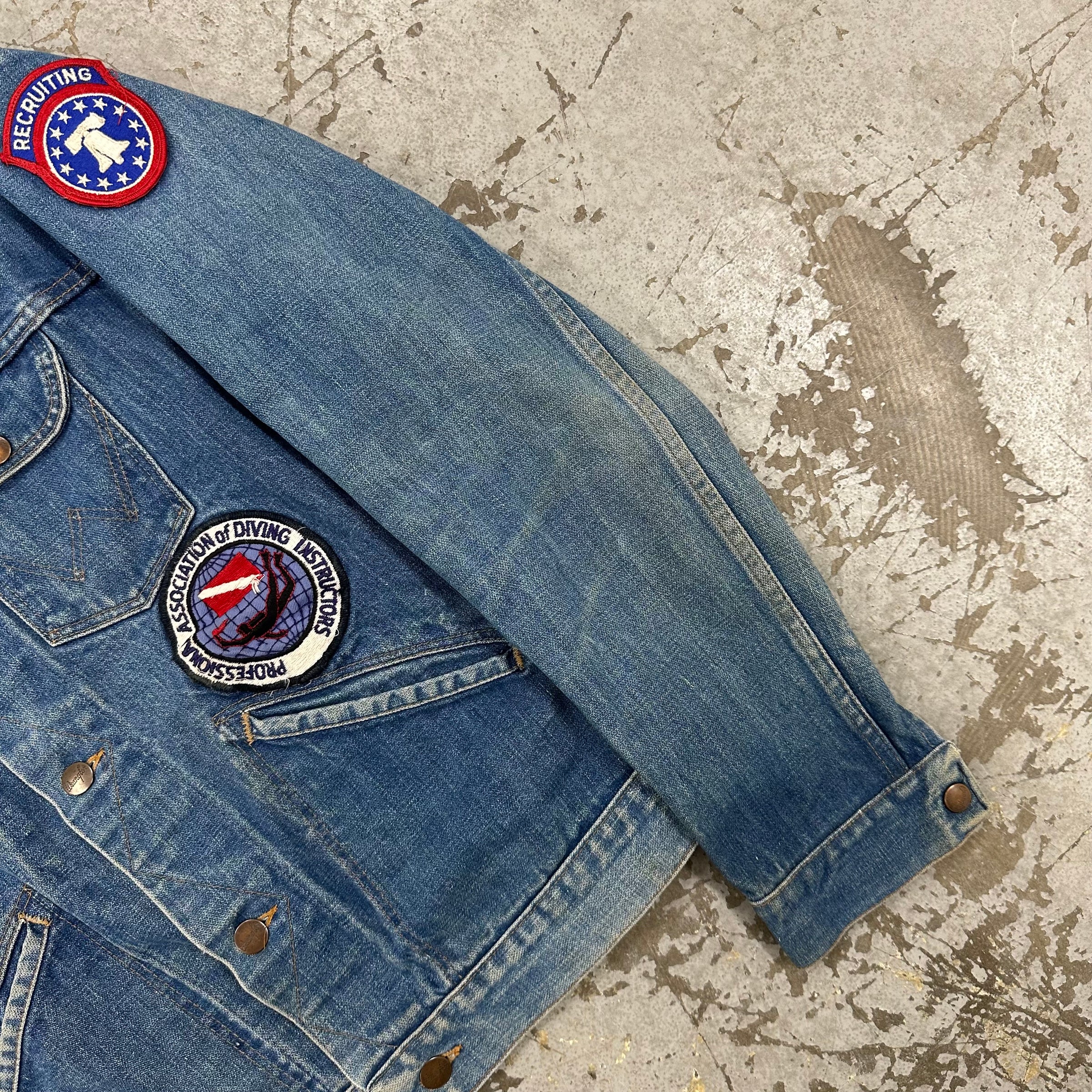 1970’s Patched Wrangler 124MJ Denim Jacket 22” Chest
