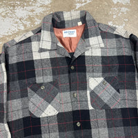 1960’s Wool O’ The West Black/Grey Plaid Loop Collar Shirt XL