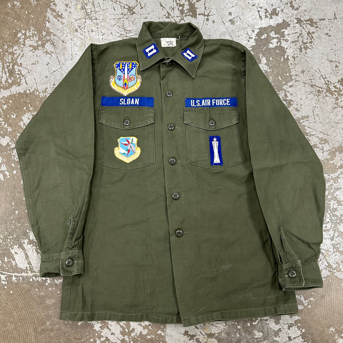 1960’s/70’s USAF 308th Strategic Missile Control Patched OG-107 Fatigue Shirt Large