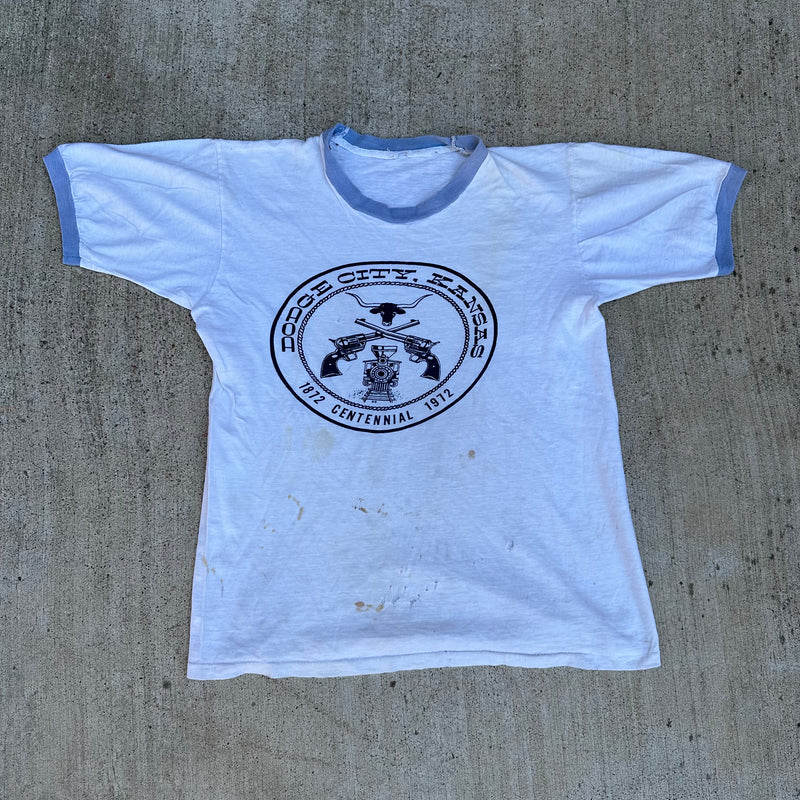 1970’s Thrashed Dodge City Kansas Centennial Ringer T-Shirt XS