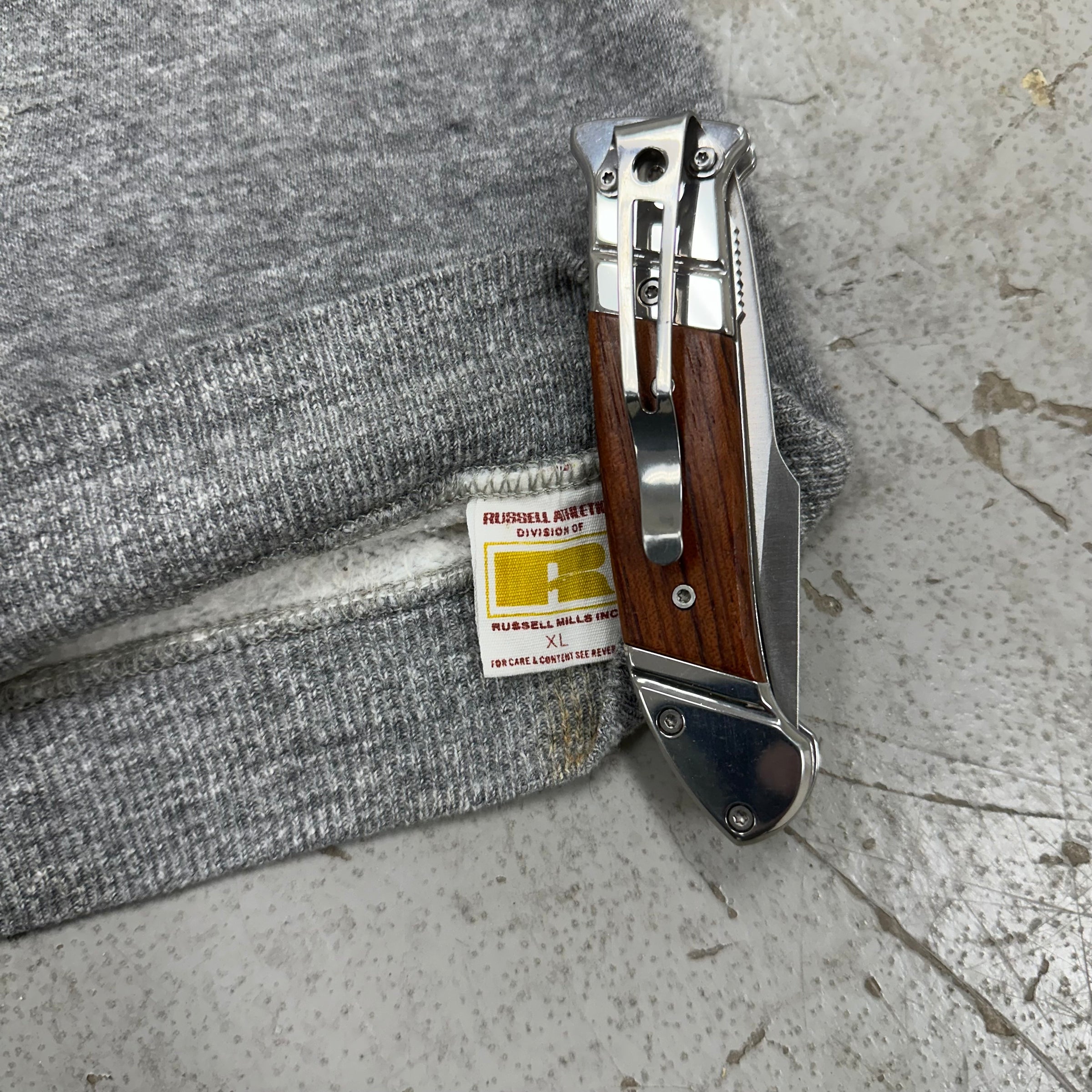 1960’s/70’s Russell Athletic Thrashed Grey Hooded Sweatshirt XL