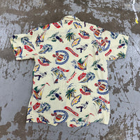 1950’s/60’s Jamaica Vacation Print Rayon Loop Collar Shirt Medium