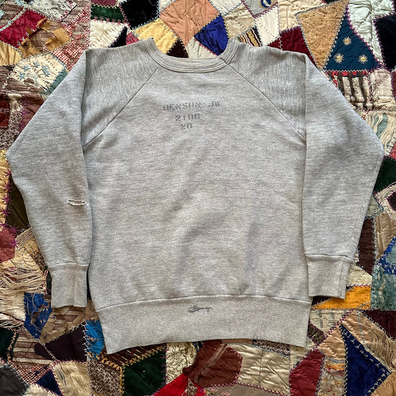 1960’s Stenciled Heather Grey Military Crewneck Sweatshirt Small