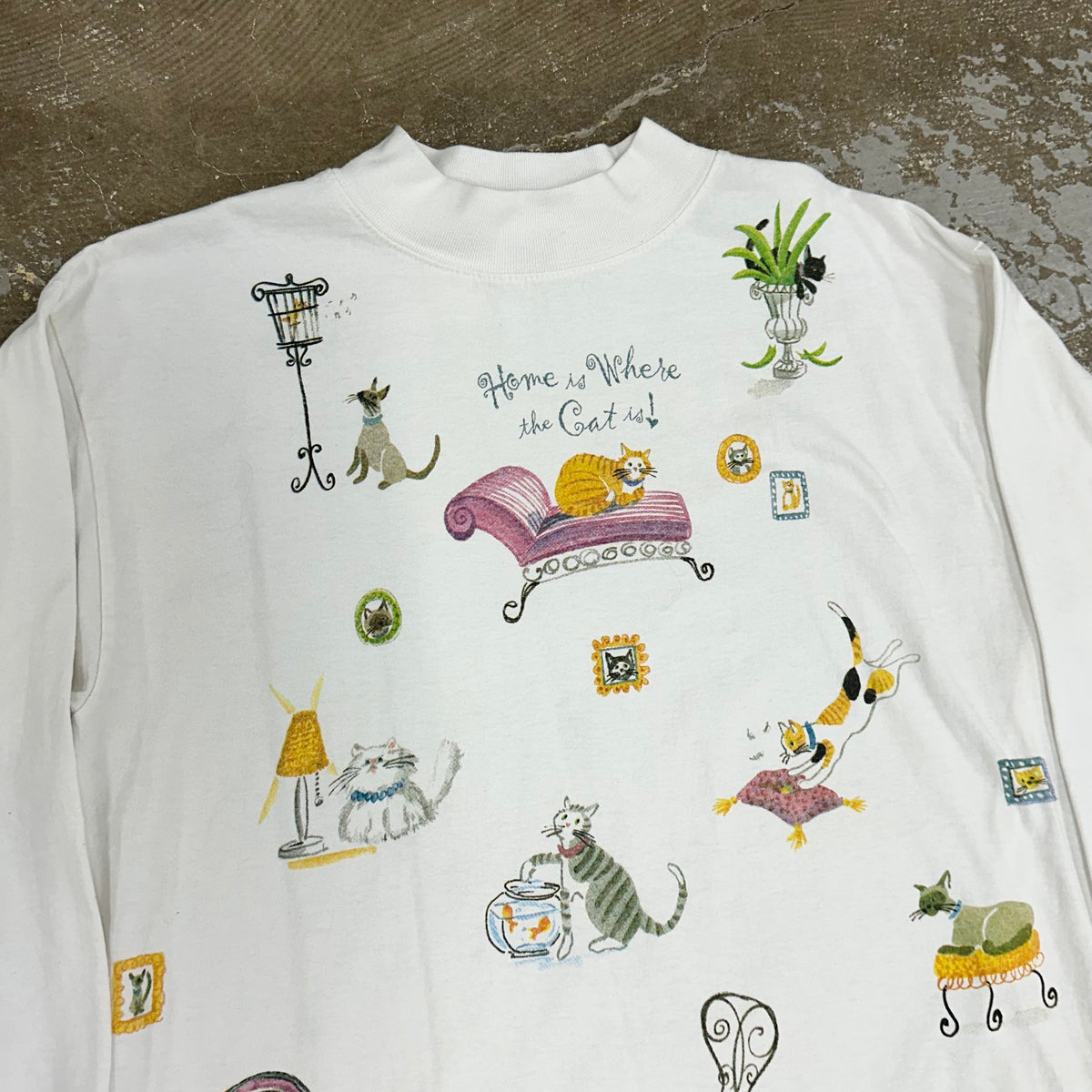 1990’s Relevant Products Home is Where The Cat Is Turtleneck Long Sleeve T-Shirt Large