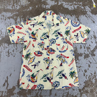 1950’s/60’s Jamaica Vacation Print Rayon Loop Collar Shirt Medium
