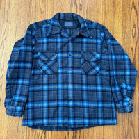 1970’s Pendleton Blue Plaid Wool Board Shirt Large