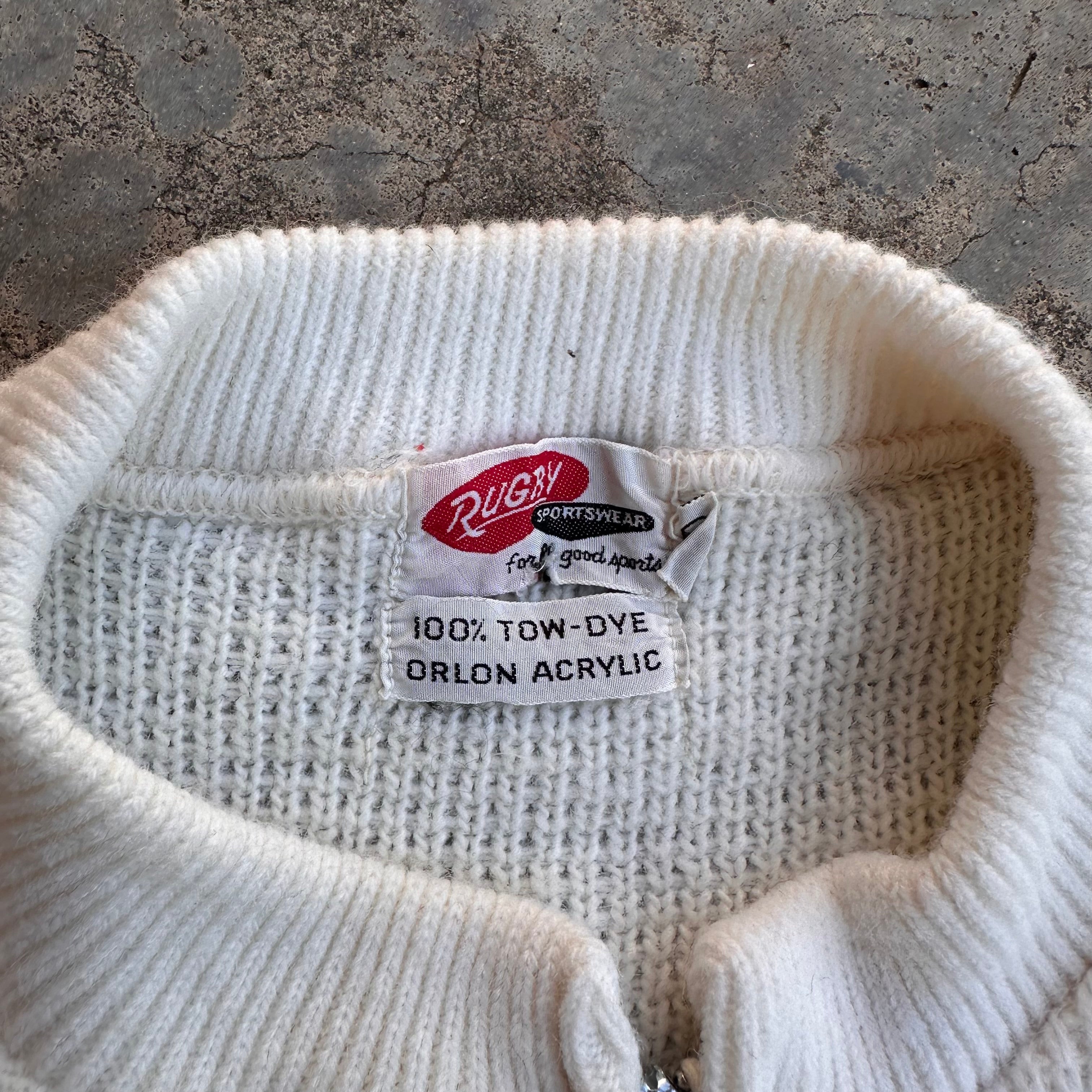 1960's Rugby Diamond Patterned Zip Up Acrylic Cardigan Sweater