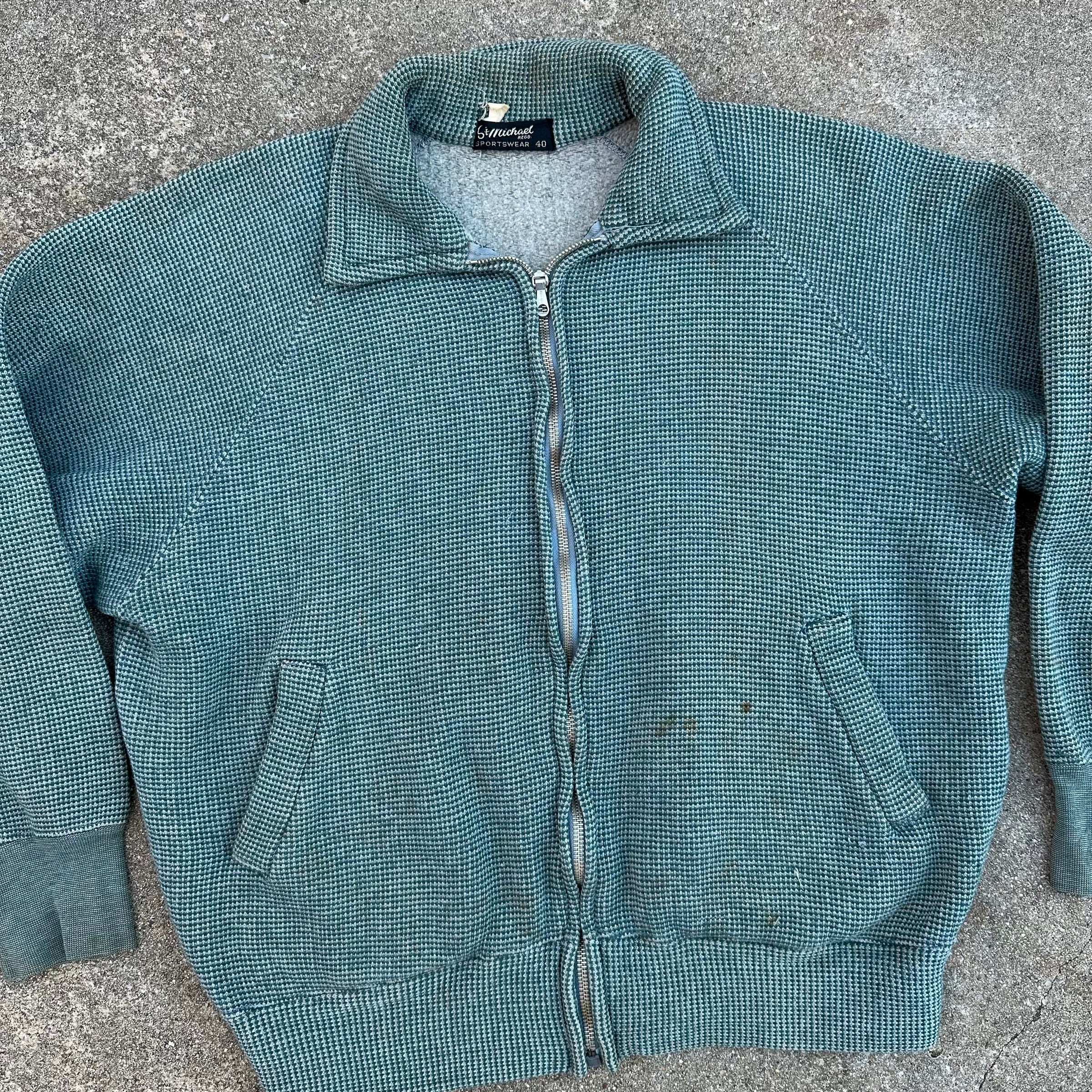 1940’s St Michael Sportswear Herringbone Cotton Full Zip Sweatshirt Size 40