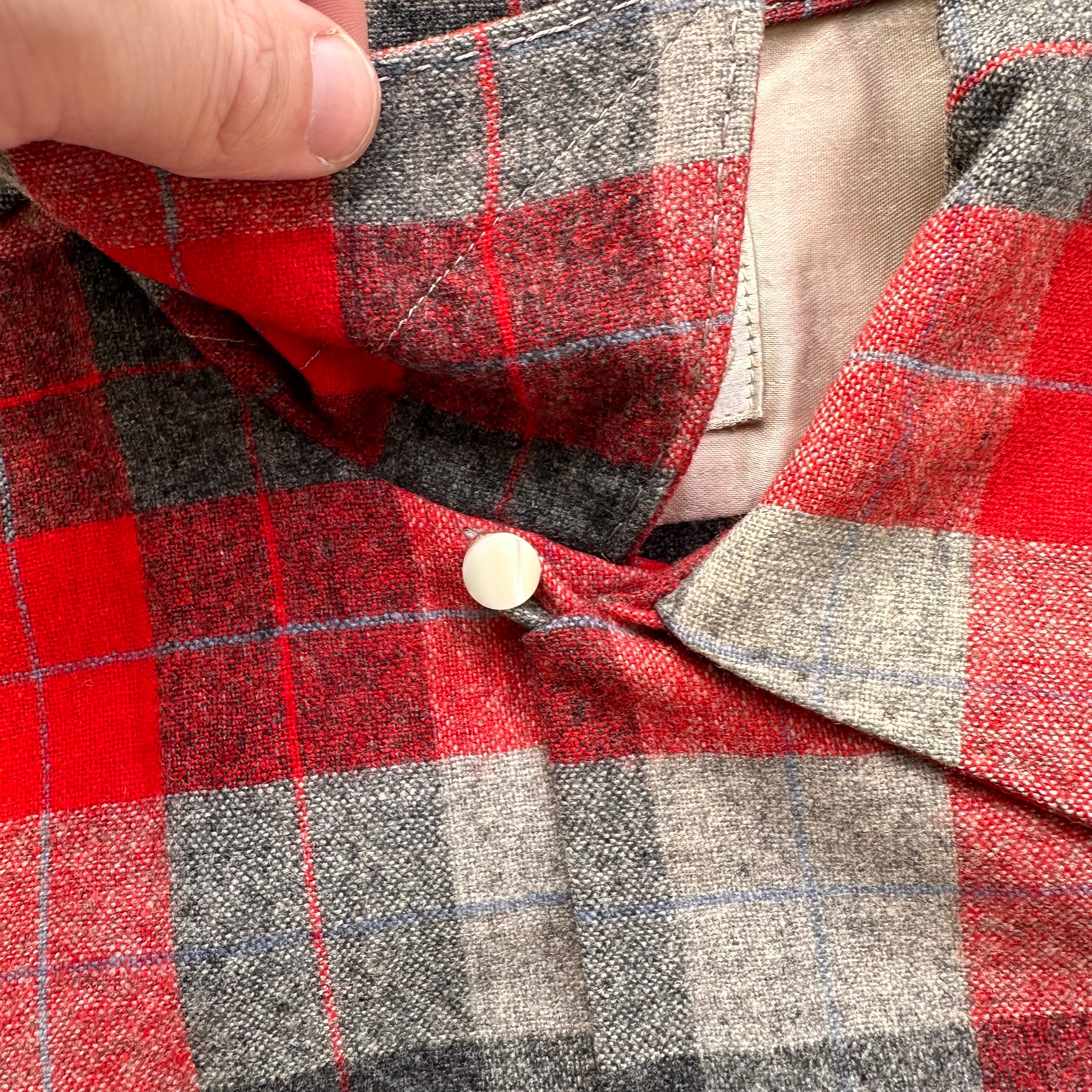 1950's/60's Sportsman Woolynella Plaid Loop Collar Shirt XL