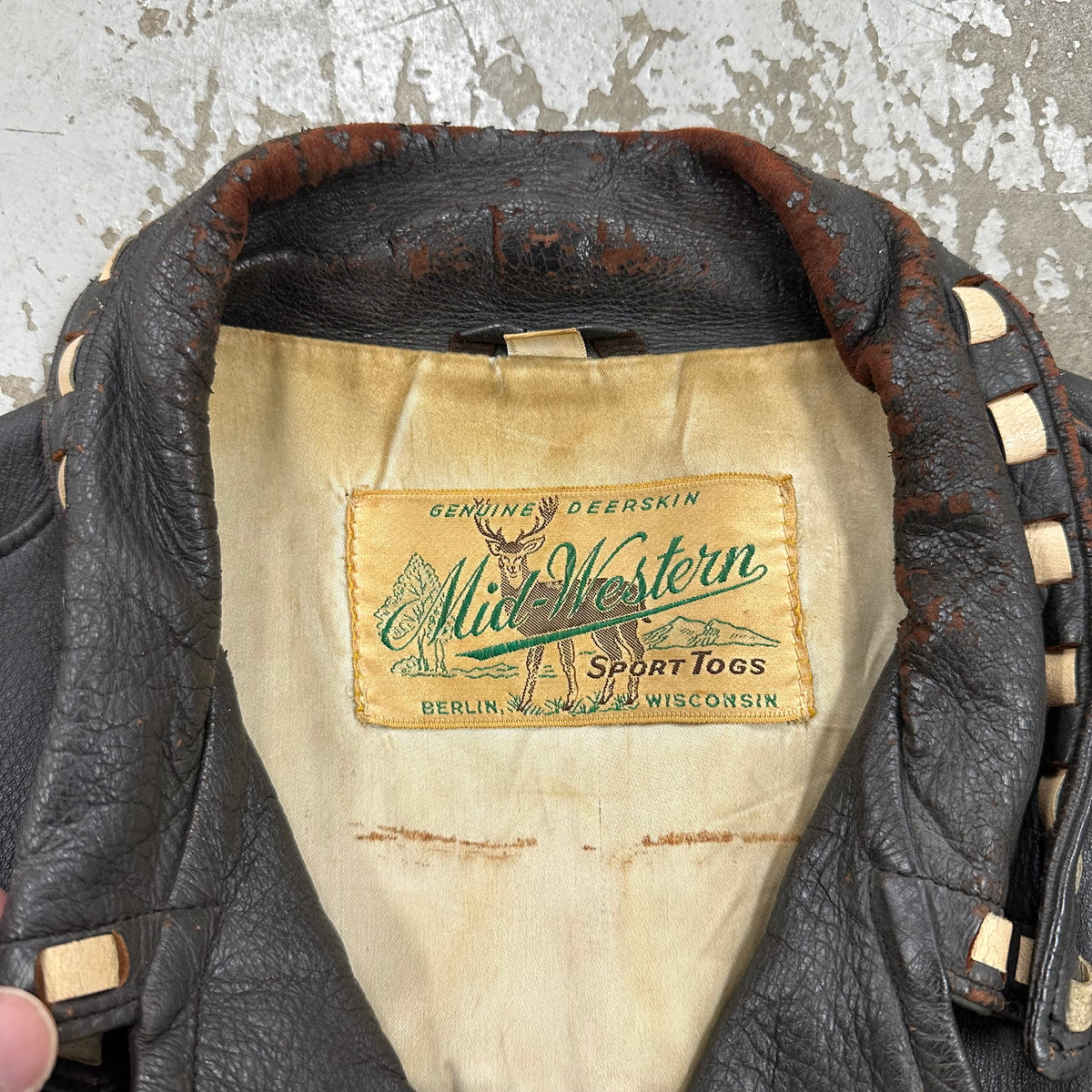 1950’s/60’s Midwestern Sport Togs Contrast Stitch Deerskin Leather Jacket Size 42