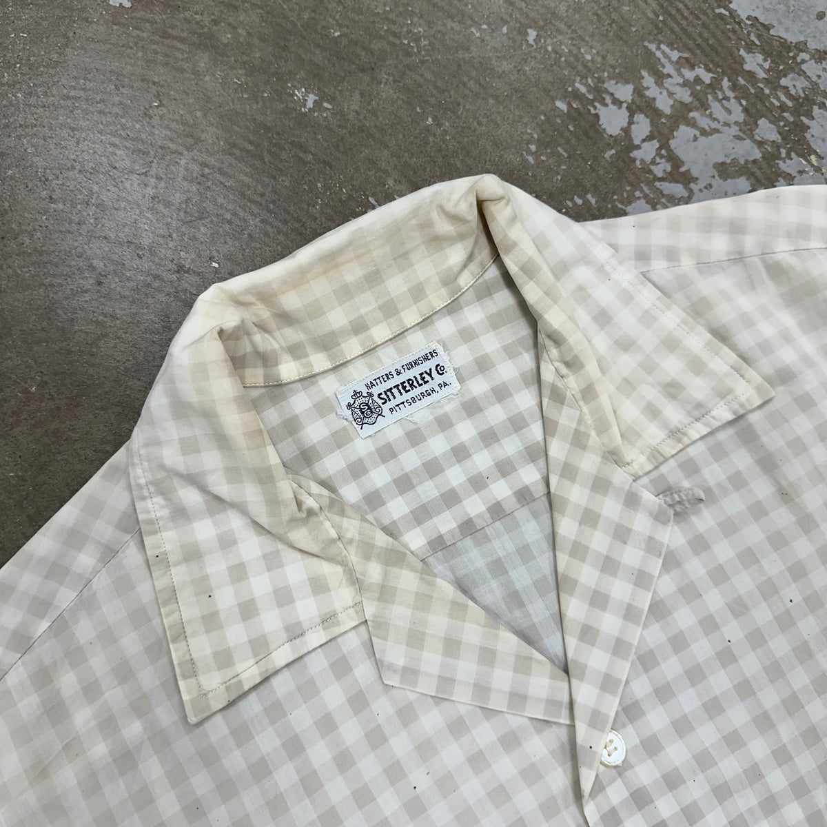 1950’s/60’s Sitterley Co Grey Gingham Cotton Loop Collar Shirt Medium