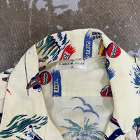 1950’s/60’s Jamaica Vacation Print Rayon Loop Collar Shirt Medium