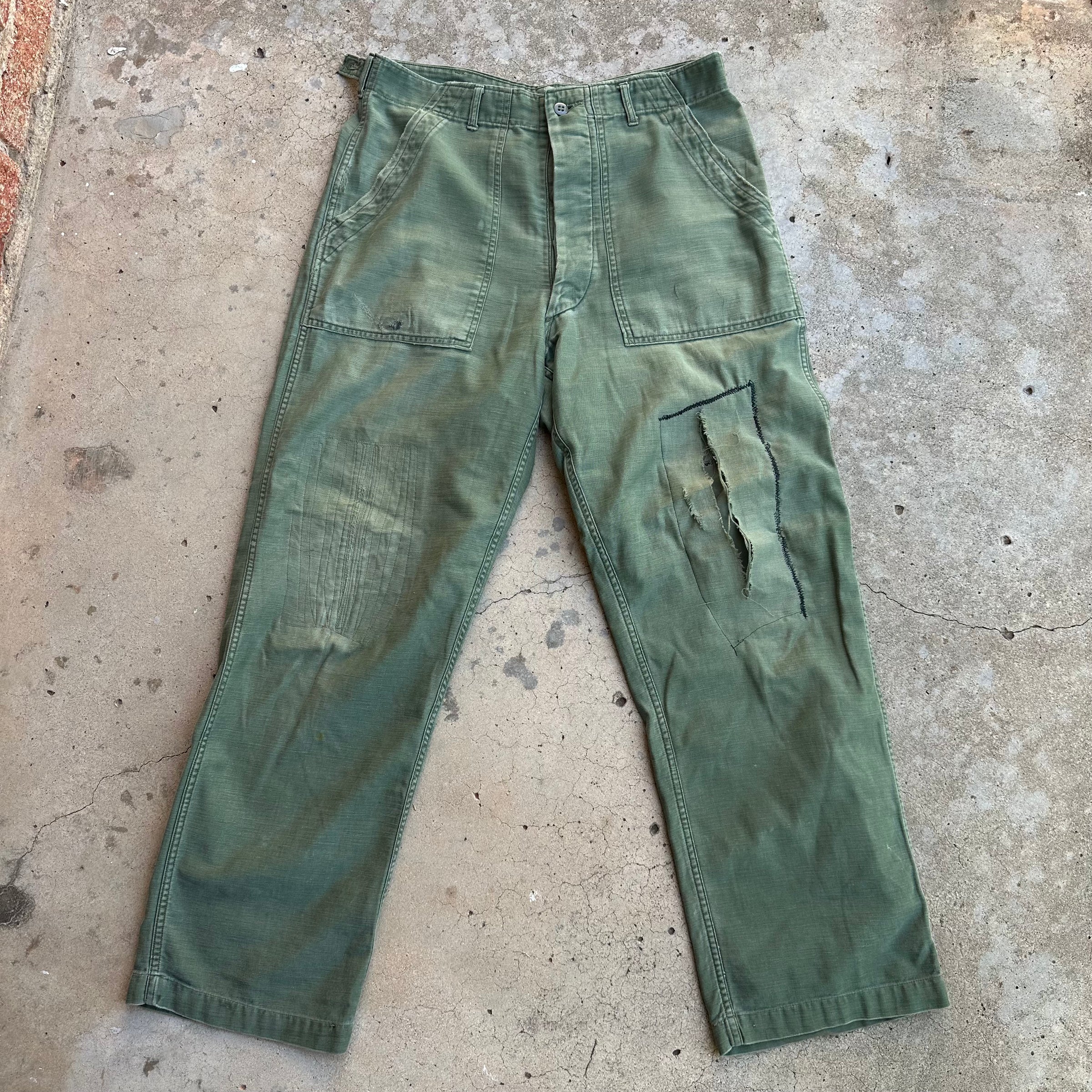 1960’s Vietnam War Repaired OG-107 Fatigue Pants Medium