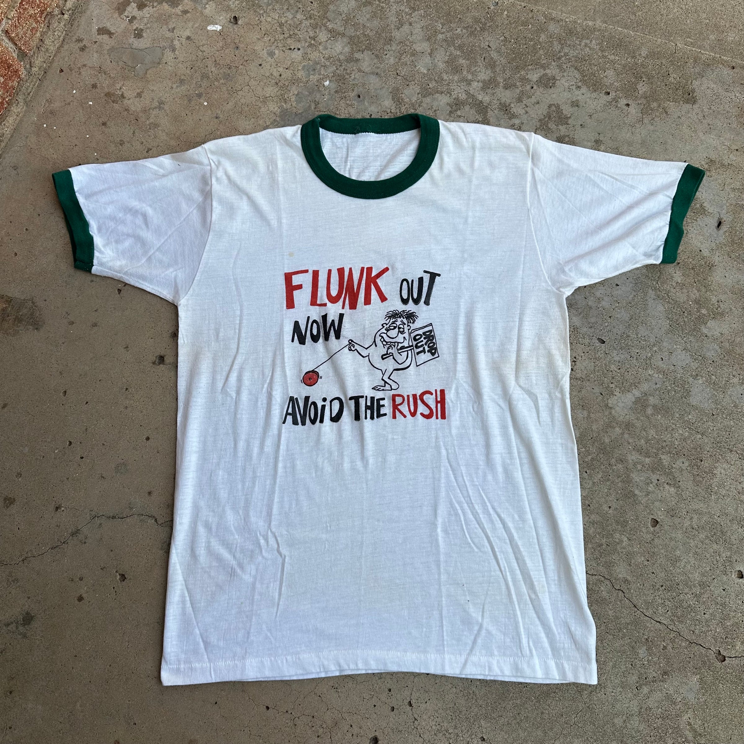 1970’s/80’s Flunk Out Now Caveman Ringer T-Shirt Large