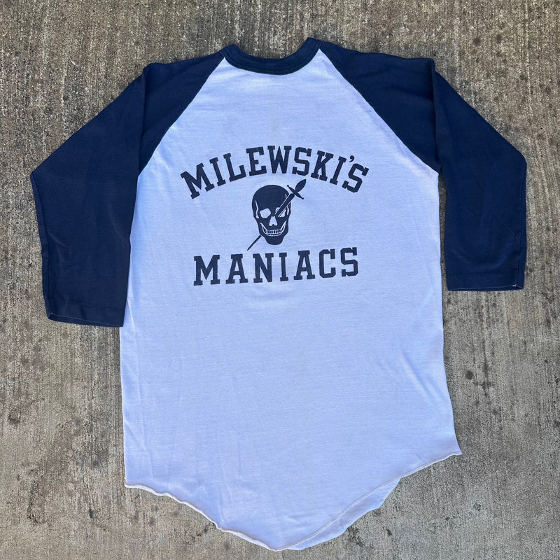 1970’s Milewski’s Maniacs Skull Baseball Raglan T-Shirt