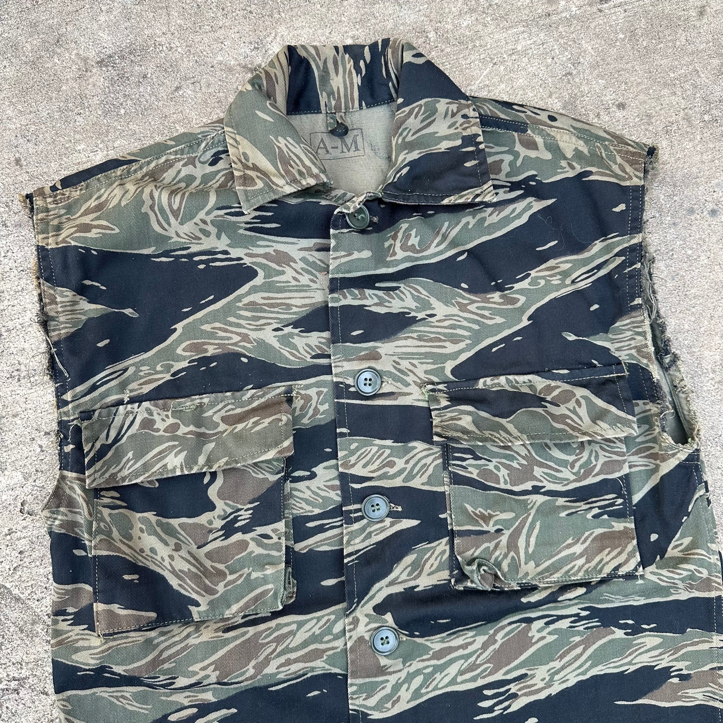 1960’s Vietnam War Silver Tiger Stripe Sleeveless Shirt Size A-M