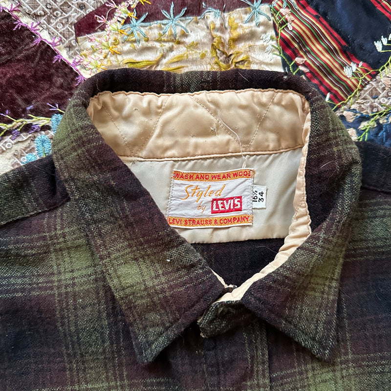 1960’s Levi’s Shadow Plaid Wool Flannel Shirt 23” Chest