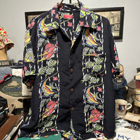 1940’s The Kahala Black Base Rayon Hawaiian Shirt Large