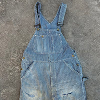 1940’s Thrashed Round House Hickory Stripe Overalls 34” Waist